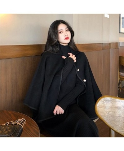 Womens Poncho Cape Coat Pearl Button Single-Breasted Collared Short Cape Autumn Winter Trends $66.52 - Jackets & Coats