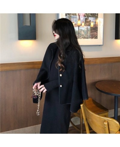 Womens Poncho Cape Coat Pearl Button Single-Breasted Collared Short Cape Autumn Winter Trends $66.52 - Jackets & Coats