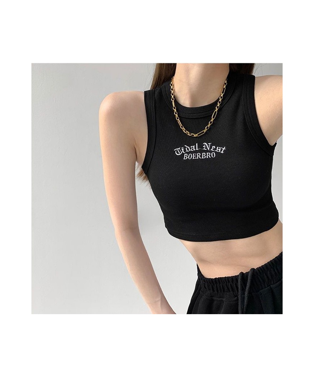 Women's Tank Top Ribbed Knitted Embroidery Letter Vest Female Summer Clothing Crop top White Black Casual Short Tight Sport $...