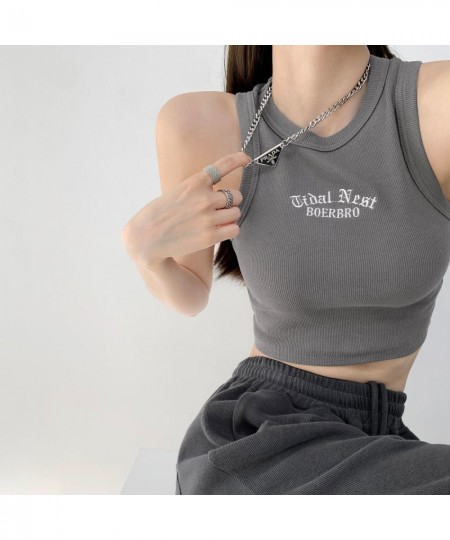 Women's Tank Top Ribbed Knitted Embroidery Letter Vest Female Summer Clothing Crop top White Black Casual Short Tight Sport $...