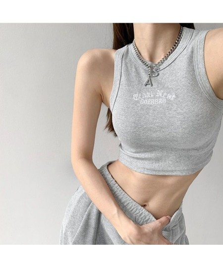 Women's Tank Top Ribbed Knitted Embroidery Letter Vest Female Summer Clothing Crop top White Black Casual Short Tight Sport $...