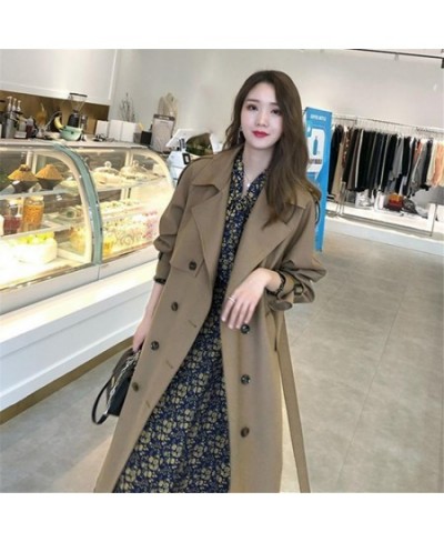 Trench Coat Women's Spring Autumn Solid Color Lining Cloth Lapel Double Breasted Lace-up Mid-length Jacket Female Clothing $5...