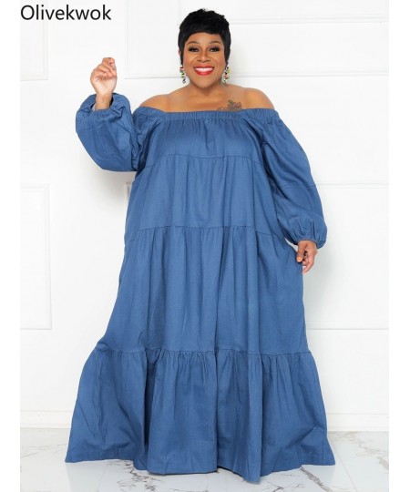 Plus Size Women Dress Long Sleeve Fashion Solid Floor-Length Dresses Loose Casual Ruffle Summer Leisure $60.16 - Plus Size Cl...