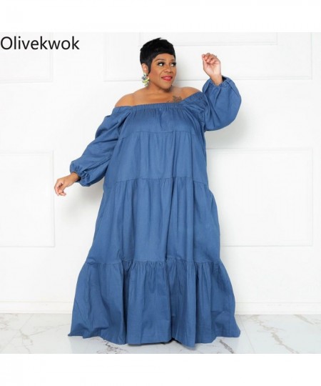 Plus Size Women Dress Long Sleeve Fashion Solid Floor-Length Dresses Loose Casual Ruffle Summer Leisure $60.16 - Plus Size Cl...