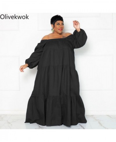 Plus Size Women Dress Long Sleeve Fashion Solid Floor-Length Dresses Loose Casual Ruffle Summer Leisure $60.16 - Plus Size Cl...