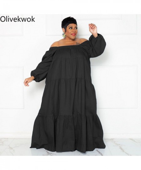 Plus Size Women Dress Long Sleeve Fashion Solid Floor-Length Dresses Loose Casual Ruffle Summer Leisure $60.16 - Plus Size Cl...