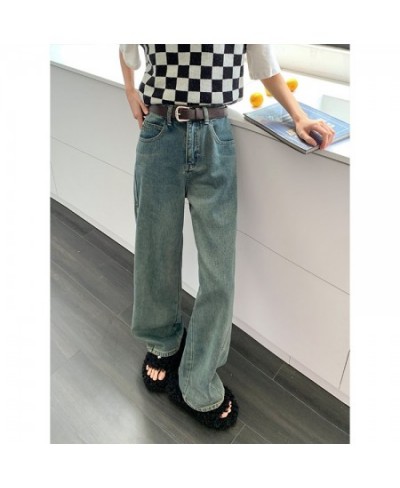 Blue Jeans for Women 2023 New Fashion Vintage Spliced High Waisted Jeans Streetwear Wide Leg Jeans Full Length Pants $63.54 -...