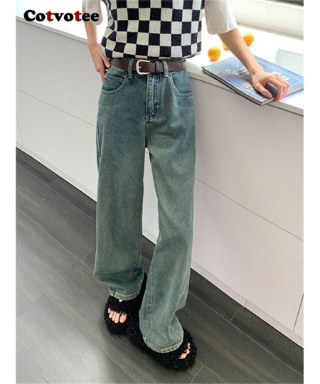 Blue Jeans for Women 2023 New Fashion Vintage Spliced High Waisted Jeans Streetwear Wide Leg Jeans Full Length Pants $63.54 -...