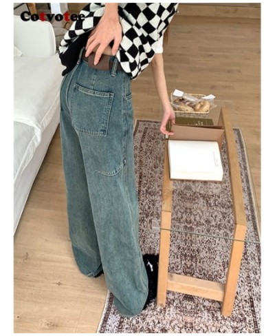 Blue Jeans for Women 2023 New Fashion Vintage Spliced High Waisted Jeans Streetwear Wide Leg Jeans Full Length Pants $63.54 -...