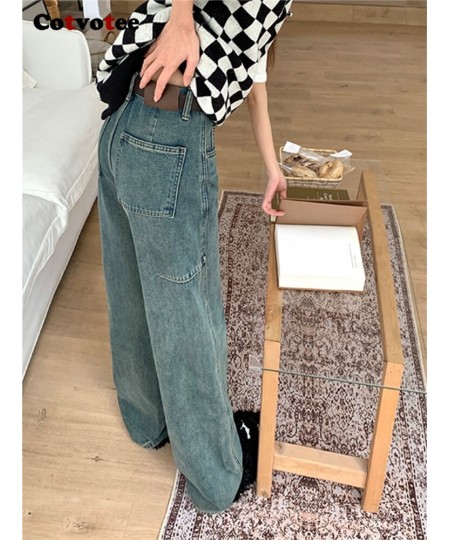 Blue Jeans for Women 2023 New Fashion Vintage Spliced High Waisted Jeans Streetwear Wide Leg Jeans Full Length Pants $63.54 -...