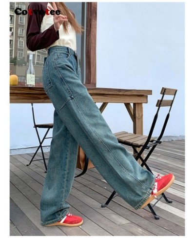 Blue Jeans for Women 2023 New Fashion Vintage Spliced High Waisted Jeans Streetwear Wide Leg Jeans Full Length Pants $63.54 -...