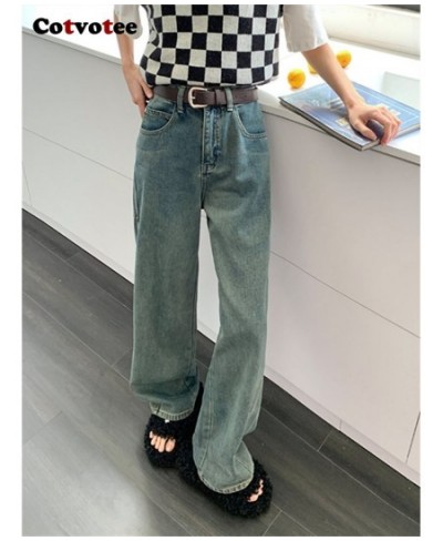 Blue Jeans for Women 2023 New Fashion Vintage Spliced High Waisted Jeans Streetwear Wide Leg Jeans Full Length Pants $63.54 -...