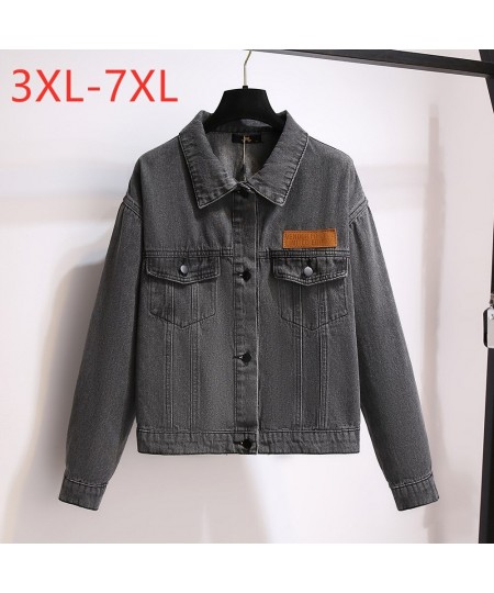 New Spring Autumn Plus Size Denim Jacket For Women Large Loose Long Sleeve Black Cotton Button Shorts Coat 7XL $83.69 - Plus ...