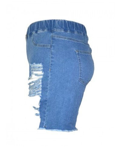 Plus Size Ripped Drawstring Denim Shorts Casual Solid Color Daily Stretchy Holes Summer Jeans $40.34 - Plus Size Clothes