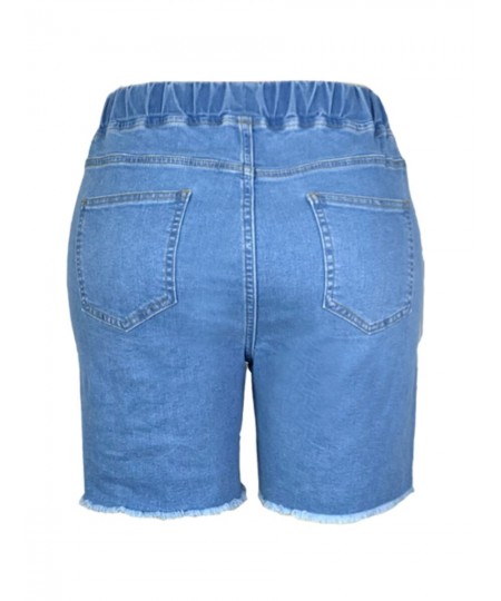 Plus Size Ripped Drawstring Denim Shorts Casual Solid Color Daily Stretchy Holes Summer Jeans $40.34 - Plus Size Clothes