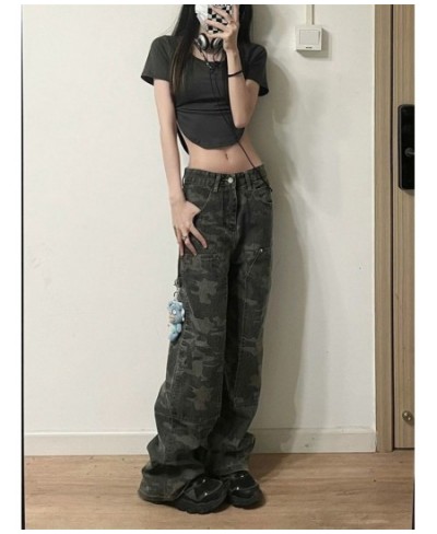 Camouflage Green Cargo Pants Women Y2K Hippie Low Rise Jeans Retro Streetwear Harajuku Army Wide Leg Denim Trousers $44.45 - ...