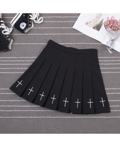 Women Harajuku Sweet Fresh Feeling High Waist Pleated Skirt Elastic Waist Cross Embroidery Skirt Pleated Skirt $34.09 - Skirts