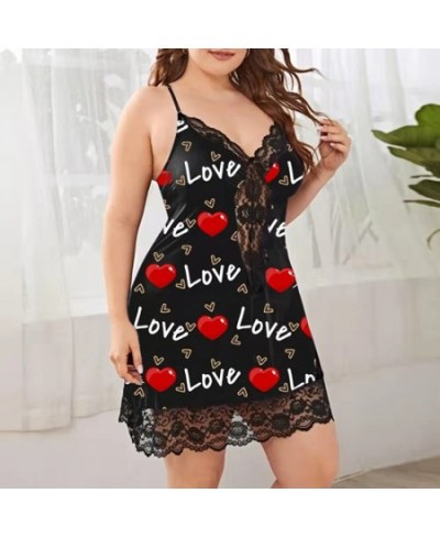 Women's Underwear Sling Nightdress Sexy Lingerie Women's Nightie Sleepwear Nightdress Printing Satin Sleep Nightgowns Plus Si...