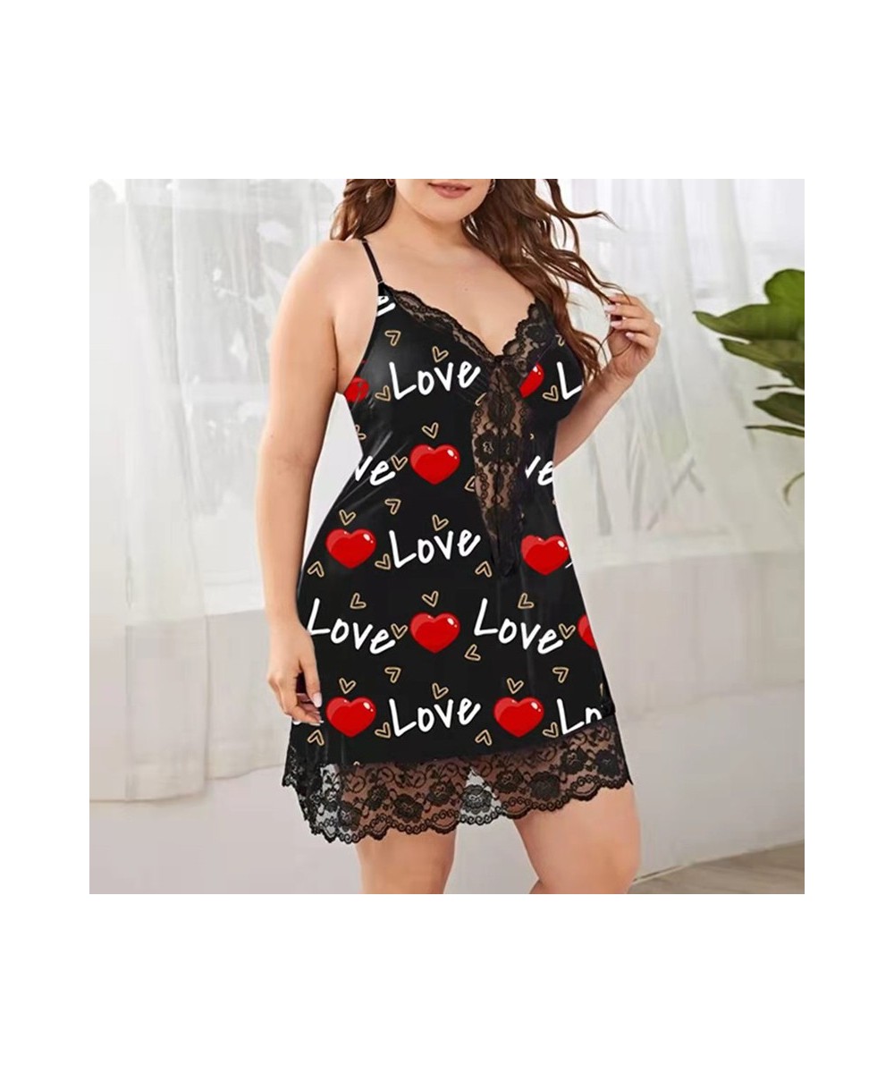 Women's Underwear Sling Nightdress Sexy Lingerie Women's Nightie Sleepwear Nightdress Printing Satin Sleep Nightgowns Plus Si...