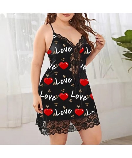 Women's Underwear Sling Nightdress Sexy Lingerie Women's Nightie Sleepwear Nightdress Printing Satin Sleep Nightgowns Plus Si...