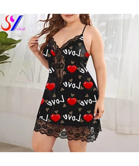 Women's Underwear Sling Nightdress Sexy Lingerie Women's Nightie Sleepwear Nightdress Printing Satin Sleep Nightgowns Plus Si...