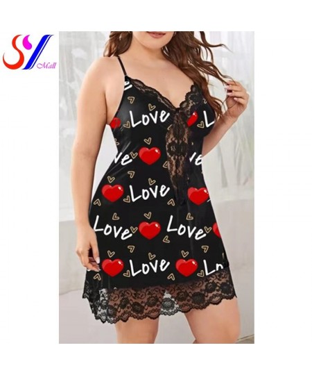 Women's Underwear Sling Nightdress Sexy Lingerie Women's Nightie Sleepwear Nightdress Printing Satin Sleep Nightgowns Plus Si...