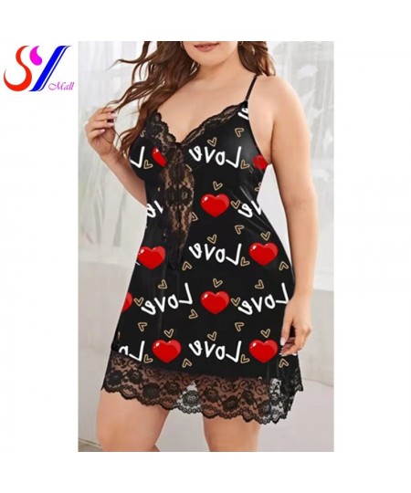 Women's Underwear Sling Nightdress Sexy Lingerie Women's Nightie Sleepwear Nightdress Printing Satin Sleep Nightgowns Plus Si...