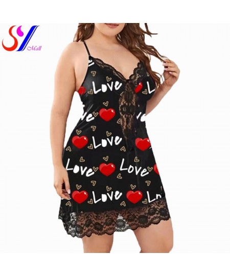 Women's Underwear Sling Nightdress Sexy Lingerie Women's Nightie Sleepwear Nightdress Printing Satin Sleep Nightgowns Plus Si...