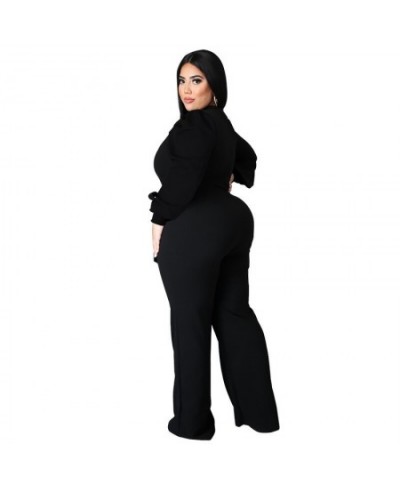 Plus Size Jumpsuit Women with Sashes Sexy Salsh Neck Solid Color Chic Lantern Sleeve Ladies Long Rompers Wholesale $47.45 - P...