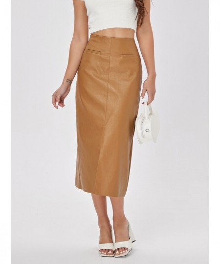 Faux Leather Long Skirt Women PU High Waist Slim Straight Skirt Jupe 2023 Split Designed Fashion Solid Mujer Faldas $51.06 - ...