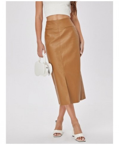 Faux Leather Long Skirt Women PU High Waist Slim Straight Skirt Jupe 2023 Split Designed Fashion Solid Mujer Faldas $51.06 - ...