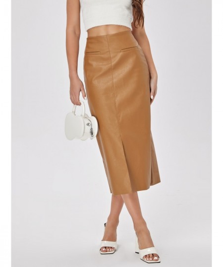 Faux Leather Long Skirt Women PU High Waist Slim Straight Skirt Jupe 2023 Split Designed Fashion Solid Mujer Faldas $51.06 - ...