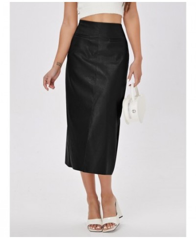 Faux Leather Long Skirt Women PU High Waist Slim Straight Skirt Jupe 2023 Split Designed Fashion Solid Mujer Faldas $51.06 - ...