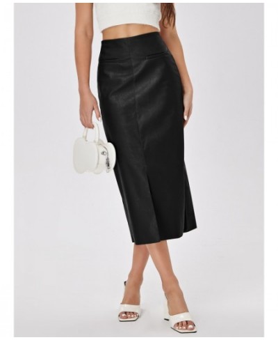 Faux Leather Long Skirt Women PU High Waist Slim Straight Skirt Jupe 2023 Split Designed Fashion Solid Mujer Faldas $51.06 - ...