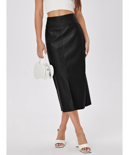 Faux Leather Long Skirt Women PU High Waist Slim Straight Skirt Jupe 2023 Split Designed Fashion Solid Mujer Faldas $51.06 - ...