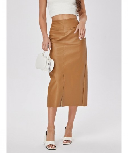 Faux Leather Long Skirt Women PU High Waist Slim Straight Skirt Jupe 2023 Split Designed Fashion Solid Mujer Faldas $51.06 - ...