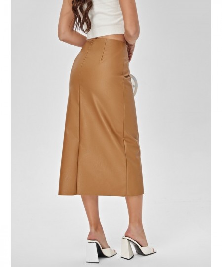 Faux Leather Long Skirt Women PU High Waist Slim Straight Skirt Jupe 2023 Split Designed Fashion Solid Mujer Faldas $51.06 - ...