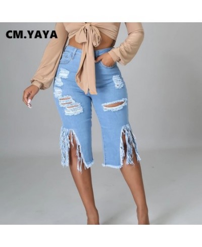 Women Jeans Hole Ripped Tassle Low Waist Elastic Flare Knee Length Denim Pants Sexy Fashion High Street Trousers 2023 $40.08 ...