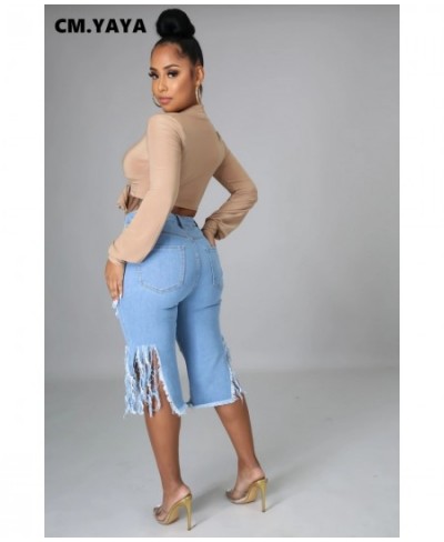 Women Jeans Hole Ripped Tassle Low Waist Elastic Flare Knee Length Denim Pants Sexy Fashion High Street Trousers 2023 $40.08 ...