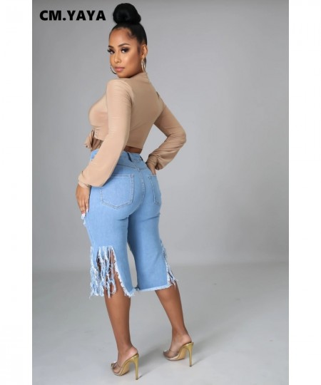 Women Jeans Hole Ripped Tassle Low Waist Elastic Flare Knee Length Denim Pants Sexy Fashion High Street Trousers 2023 $40.08 ...