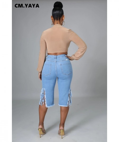 Women Jeans Hole Ripped Tassle Low Waist Elastic Flare Knee Length Denim Pants Sexy Fashion High Street Trousers 2023 $40.08 ...