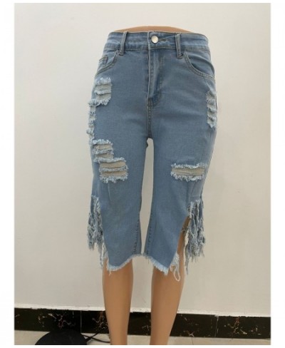 Women Jeans Hole Ripped Tassle Low Waist Elastic Flare Knee Length Denim Pants Sexy Fashion High Street Trousers 2023 $40.08 ...