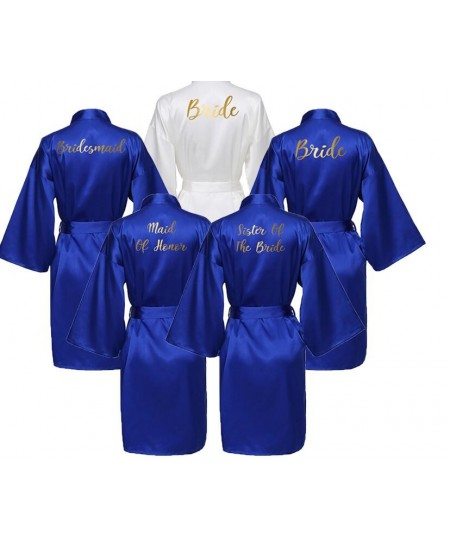 Silk Satin Robes Bridesmaid Bride Robes Bridesmaid Robes Wedding Long Robe Bathrobe Gold Print Royal Blue Robe $34.61 - Sleep...