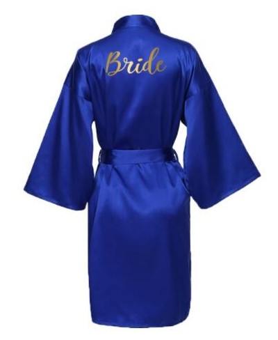 Silk Satin Robes Bridesmaid Bride Robes Bridesmaid Robes Wedding Long Robe Bathrobe Gold Print Royal Blue Robe $34.61 - Sleep...