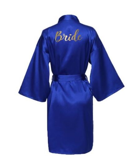 Silk Satin Robes Bridesmaid Bride Robes Bridesmaid Robes Wedding Long Robe Bathrobe Gold Print Royal Blue Robe $34.61 - Sleep...