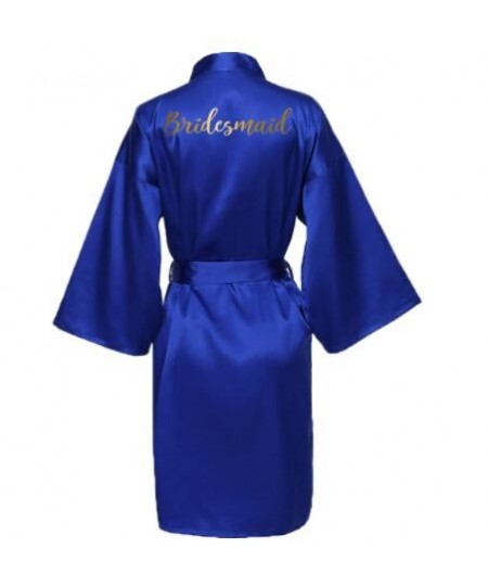 Silk Satin Robes Bridesmaid Bride Robes Bridesmaid Robes Wedding Long Robe Bathrobe Gold Print Royal Blue Robe $34.61 - Sleep...