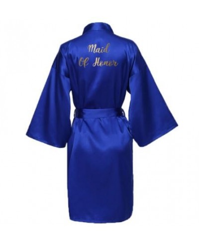 Silk Satin Robes Bridesmaid Bride Robes Bridesmaid Robes Wedding Long Robe Bathrobe Gold Print Royal Blue Robe $34.61 - Sleep...