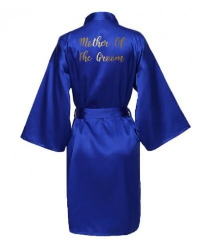 Silk Satin Robes Bridesmaid Bride Robes Bridesmaid Robes Wedding Long Robe Bathrobe Gold Print Royal Blue Robe $34.61 - Sleep...