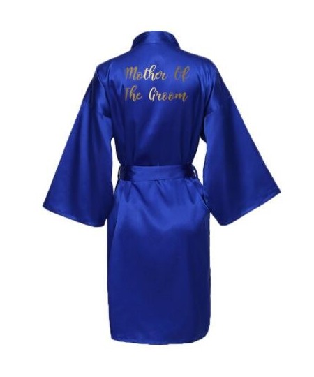 Silk Satin Robes Bridesmaid Bride Robes Bridesmaid Robes Wedding Long Robe Bathrobe Gold Print Royal Blue Robe $34.61 - Sleep...