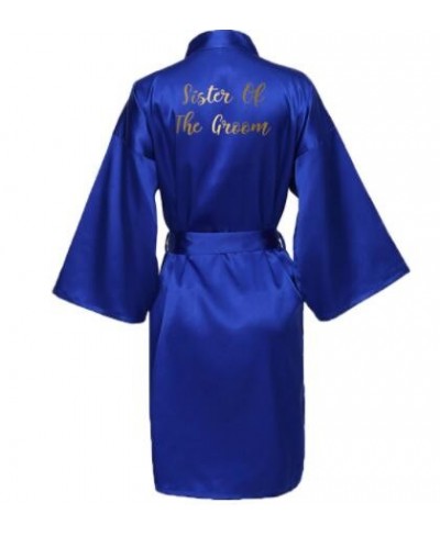 Silk Satin Robes Bridesmaid Bride Robes Bridesmaid Robes Wedding Long Robe Bathrobe Gold Print Royal Blue Robe $34.61 - Sleep...